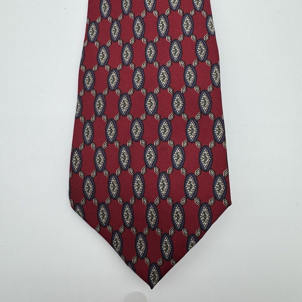 Vintage Johnny Carson Red Italian Silk Paisley Tie Burgundy Classic Prep 80s 90s